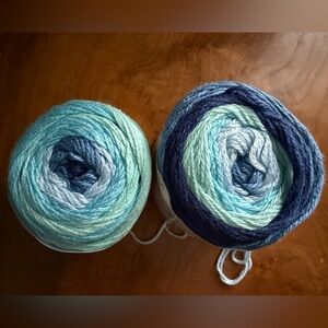 2x retired Yarnspirations Bernat Softee Baby Stripes yarn Blue Yonder 574 yards